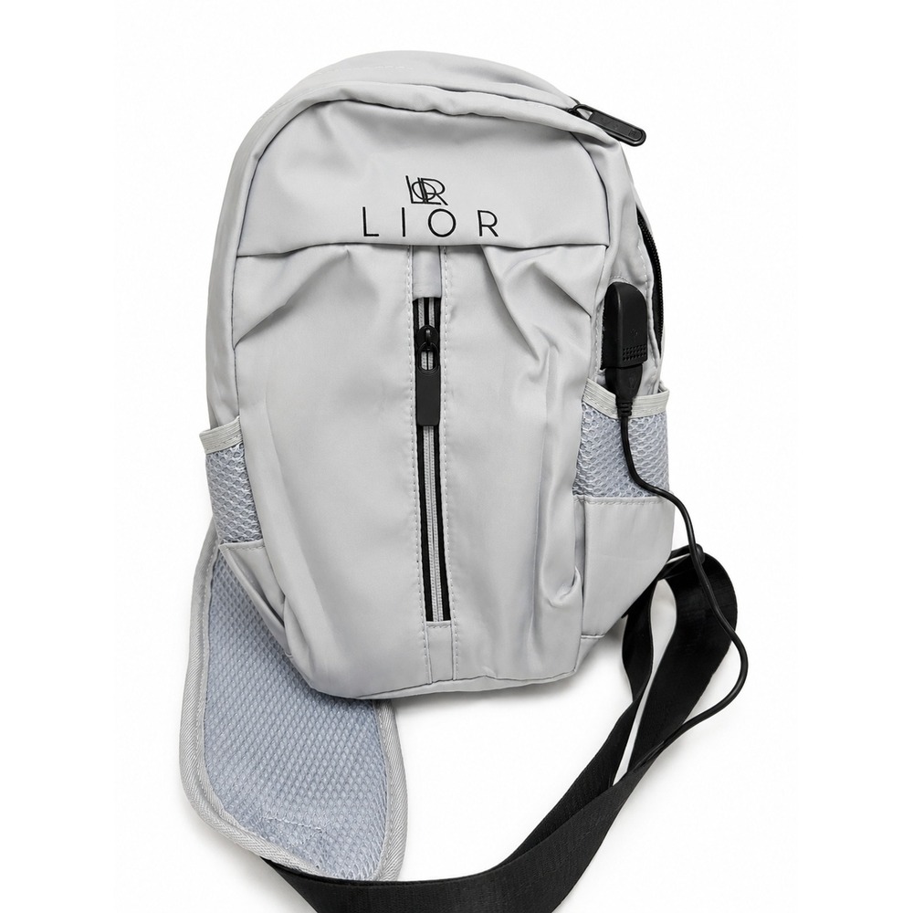 LIOR Gray Sling Backpack USB Charging Crossbody Travel Daypack Unisex